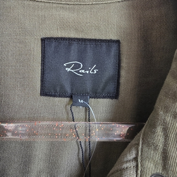 RAILS, New, Marcel Olive Green Embroidred Star Linen Blend Shirt, Size Medium - Picture 10 of 13